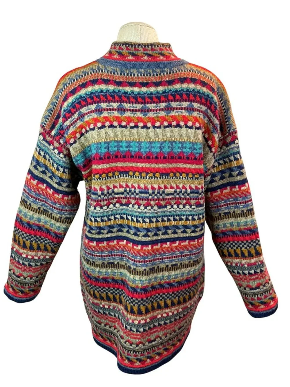 Segrets Sun Prints Fair Isle Norwegian Design Wool Button Up Cardigan Sweater Wo - Picture 5 of 11